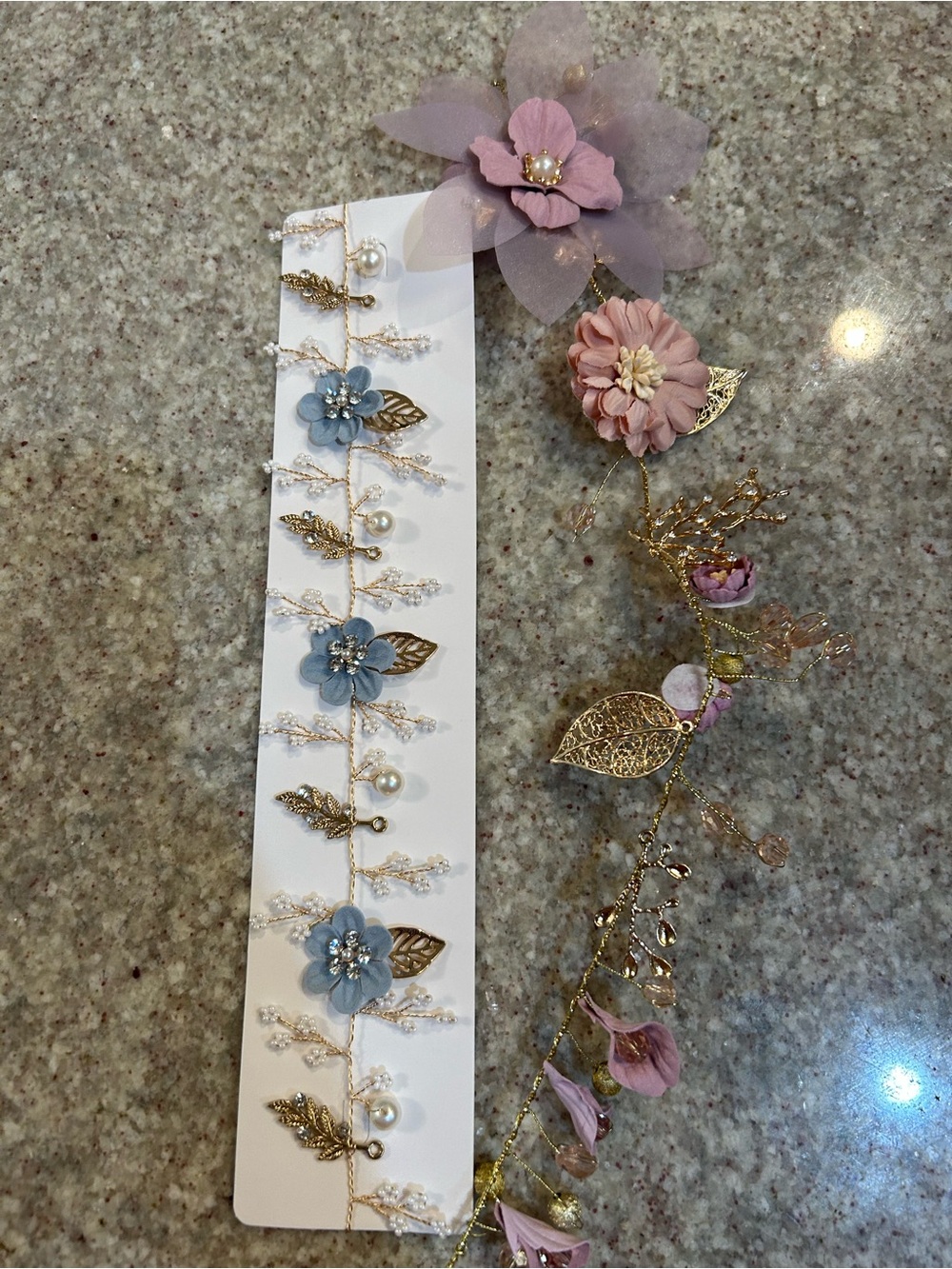 Delicate Floral Bridal Hair Vine with Blue and Pink Accents